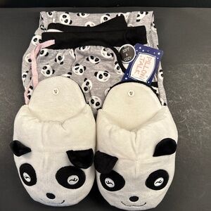 Panda Pajama Pants and Slippers Brand New